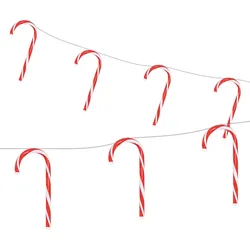 ECD Germany LED Zuckerstangen 7er Set 28 LEDs Warmweiß 330 cm Batteriebetrieben Timer Weihnachtsdeko Candy Cane Beleuchtung