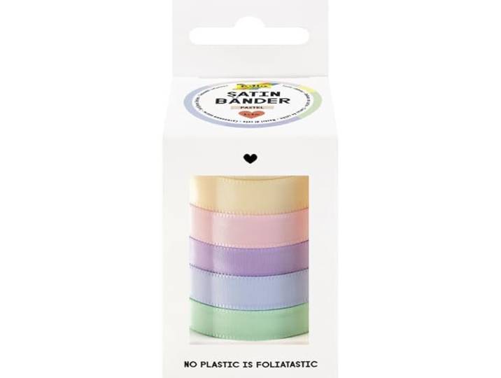 folia 12133 - Satijnlint PASTEL, 5 x 4 m, satijnlint mix in pastelkleuren, als decoratief lint voor strikken of als cadeaulint