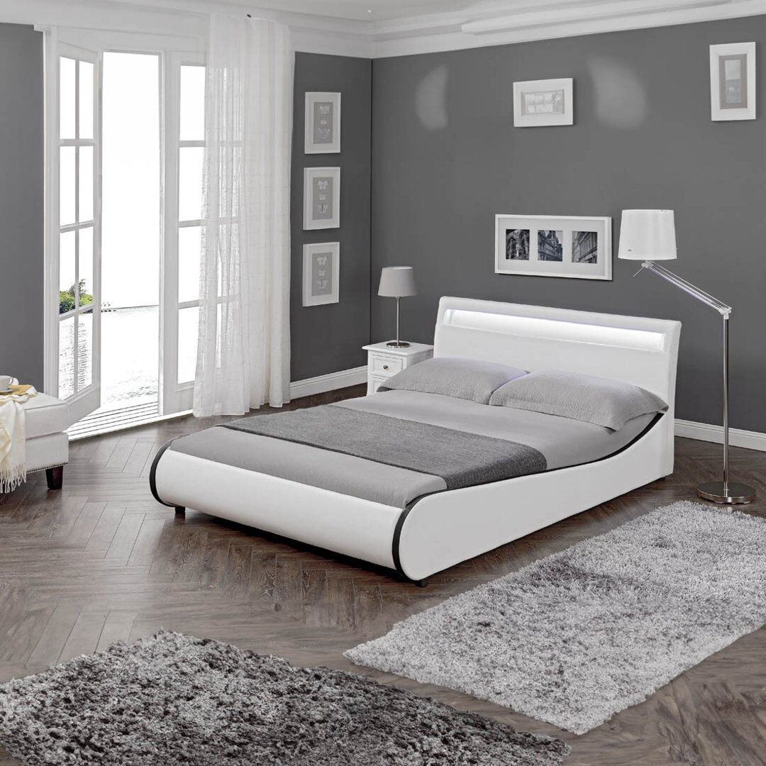 Ivy Bronx Atropus LED Faux Leather Bed Frame White Small Double (4')