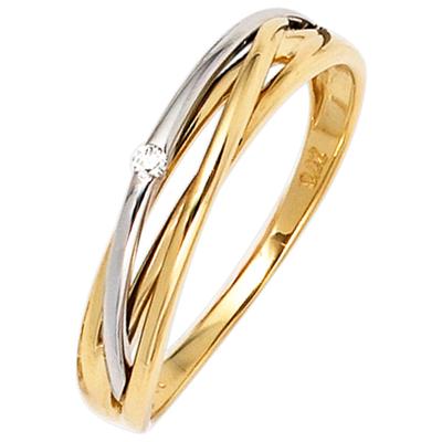 Solitärring JOBO Gr. 62, gelb (gelbgold 585), Fingerringe, Damen, 62, SI = kleine Einschlüsse, Diamanten Gelbgold 585 Weißgold 585, Diamanten, Gelbgold 585, Weißgold 585, 585 Gold bicolor mit Diamant 0,02 ct.