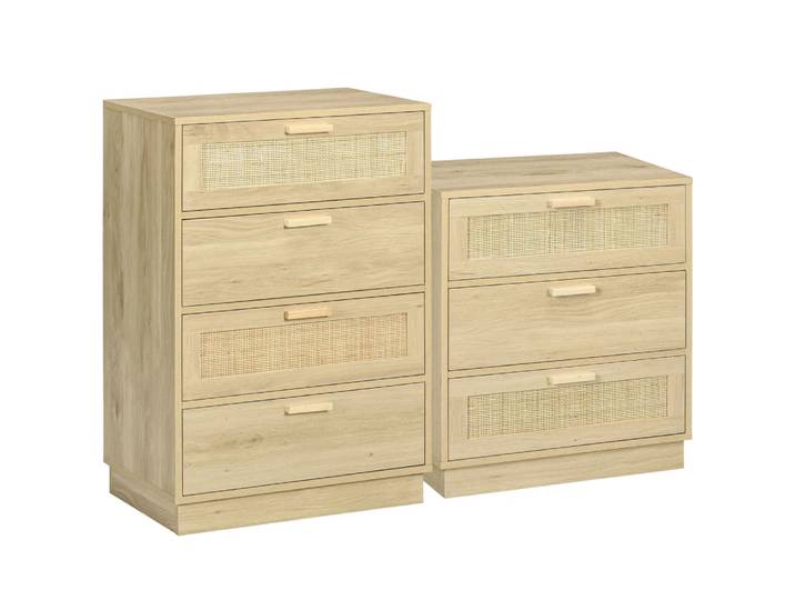 Commode 4 tiroirs + commode 3 tiroirs cadre en bois naturel