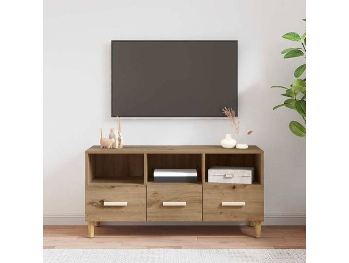 Meuble TV - VIDAXL - Console Chêne artisan - Bois d'ingénierie - 3 tiroirs - 3 étagères
