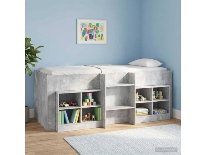 KTHLBRH Hochbett für Kinder, zementgrau, 90 x 200 cm Technisches Holz, integrierte Leiter, Unterlagerung, modernes Design, 120 kg