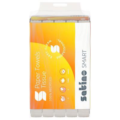 Satino Falthandtücher Smart, 2-lagig, V-Falzung, mit Prägung, L 230 x B 240 mm, 100 % Recycling-Papier, weiß, 4000 Blatt