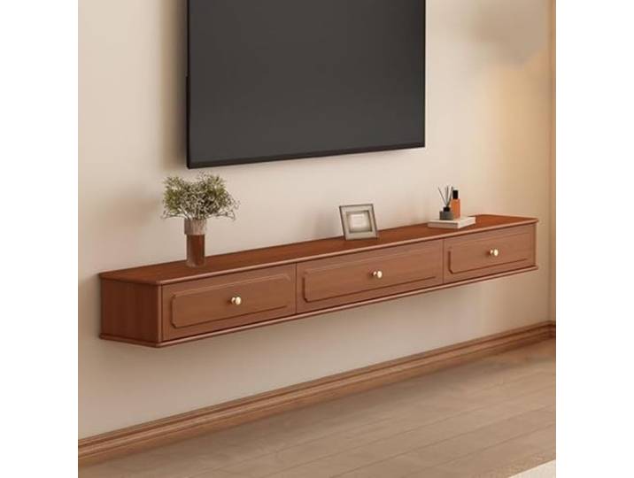 tv schrank Schwebende TV-Konsole mit 3 Türen, Holzfurnier, Wandmontage TV-Regal mit Stauraum for Wohnzimmer und Schlafzimmer