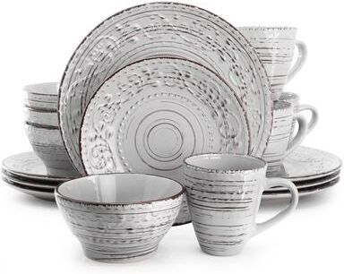 Elama Malibu Calcite 16-Piece Dinnerware Set in Light Gray