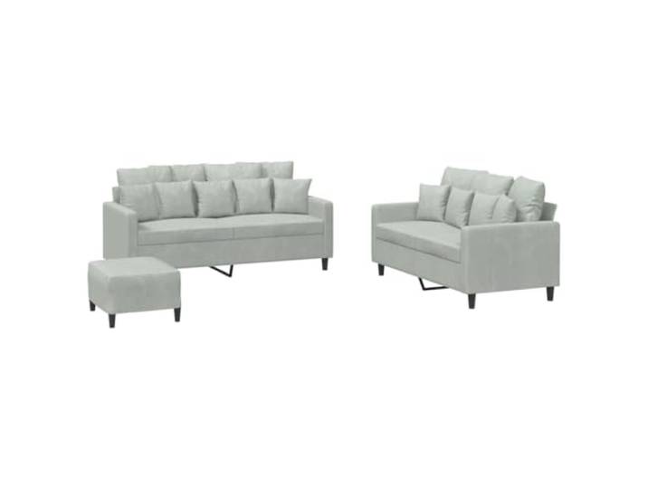 KUTYWEXFM 3-Tlg. Sofagarnitur mit Hocker Samt Couch Set Hellgrau Eleganter Samt-Bezug und weiche Polsterung sorgen für hohen Komfort im Wohnzimmer. Inklusive Hocker und 16 Kissen.