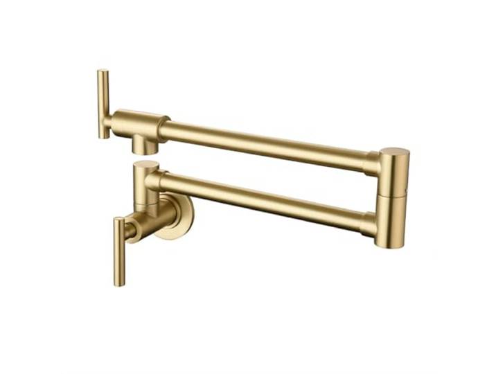 Wasserhahn Küche Wandmontierter - Küchenarmatur Kaltwasserhahn Messing 2 Hebel 360° Schwenkbar Armatur Küche Spültischarmatur, G1/2in, Gebürstetes Gold