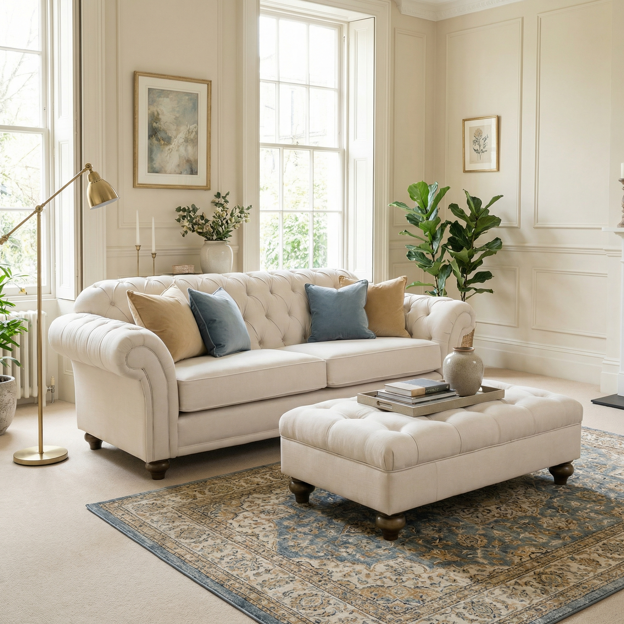 Sofa Style Chesterfield Footstool in Ivory