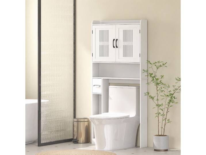 HOMCOM Meuble WC Blanc 2 Portes 3 Compartiments 80x19,5x170cm
