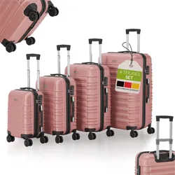 Juskys Hartschale Kofferset Rom Reisekoffer 4 teilig - Zahlenschloss, 360° Rollen - Rosa