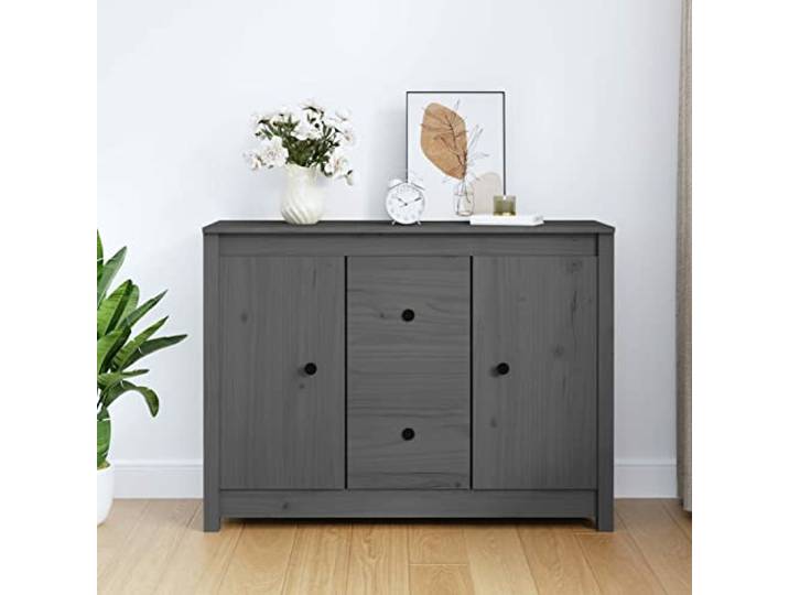 GuyAna Sideboard Grau Vitrinenschrank Holz Sideboard Esszimmer Buffetschrank 100x35x74 cm Massivholz Kiefer