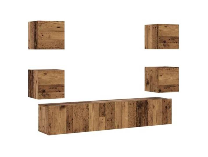 Makastle TV-Wandschrank 6 STK. Altholz-Optik 80x30x30 cm