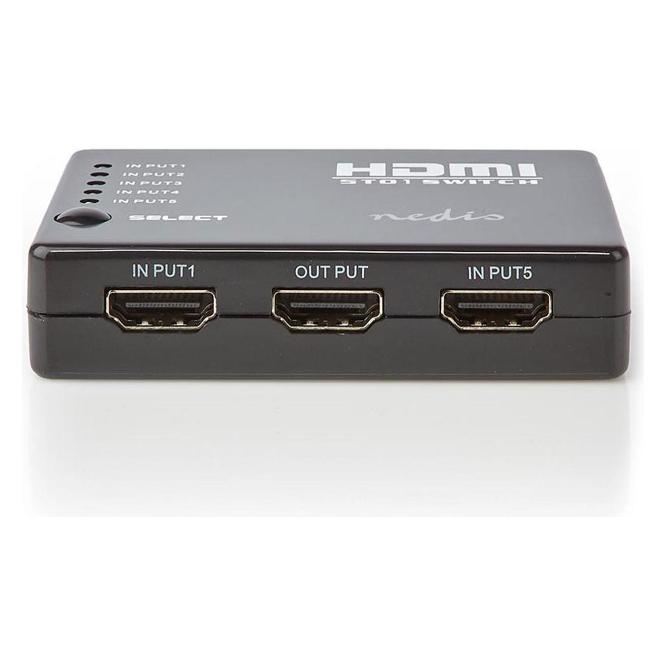 Nedis HDMI T Schalter 5-Port Port(s) 5X HDMIT Eingang 1x HDMIT Ausgang 1080p 3.4 Gbps ABS Schwarz (VSWI3455BK)