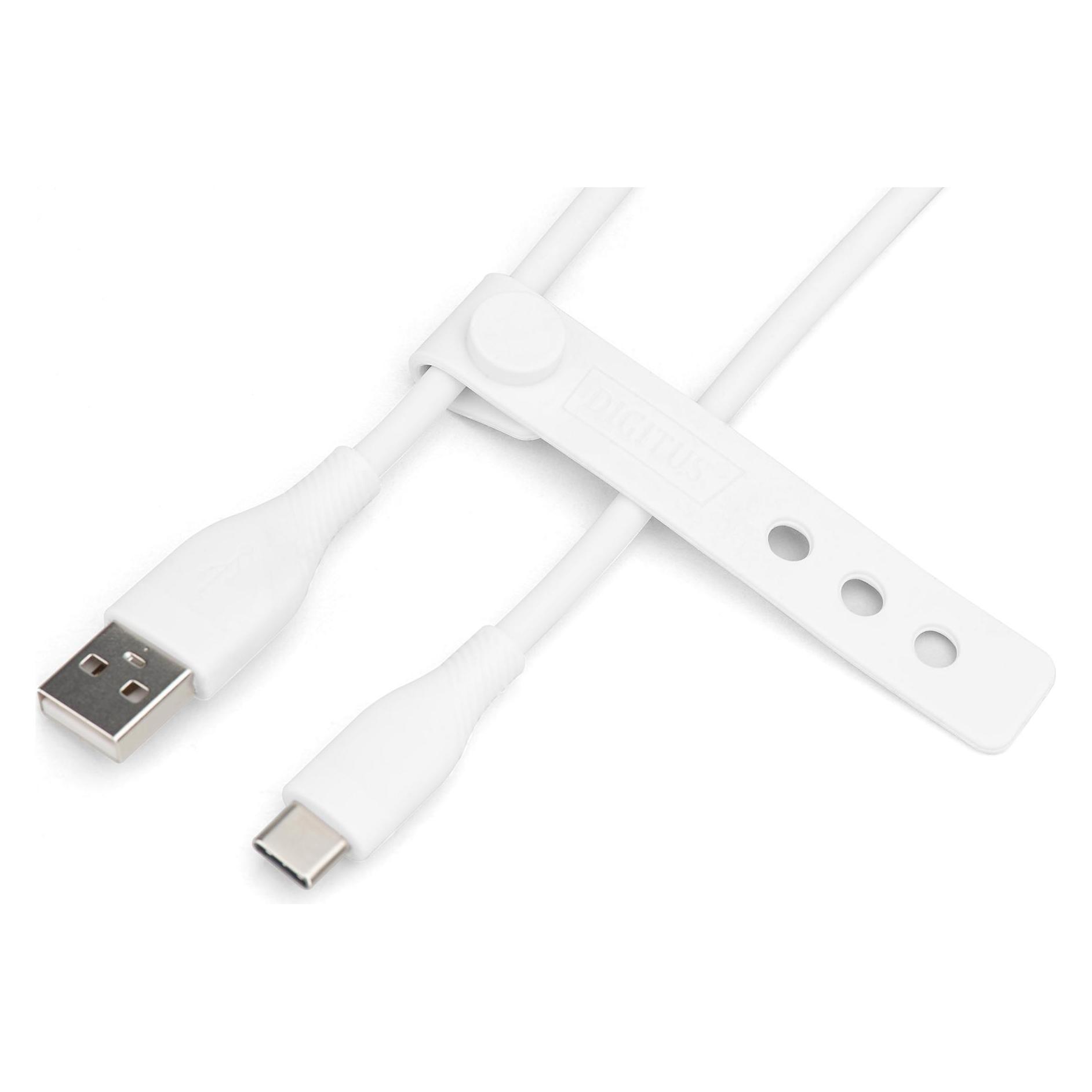 Digitus USB-C Silikon Anschlusskabel, 1m, weiss (1 m, USB 2.0, 60 W) (AK-300340-010-W)