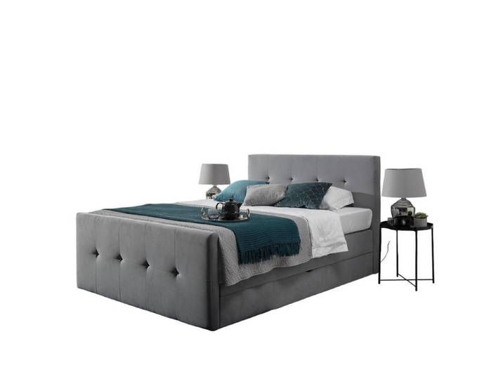 JVmoebel Polsterbett Elegantes Polsterbett aus hochwertigem Leder in Grau, Made in Europe