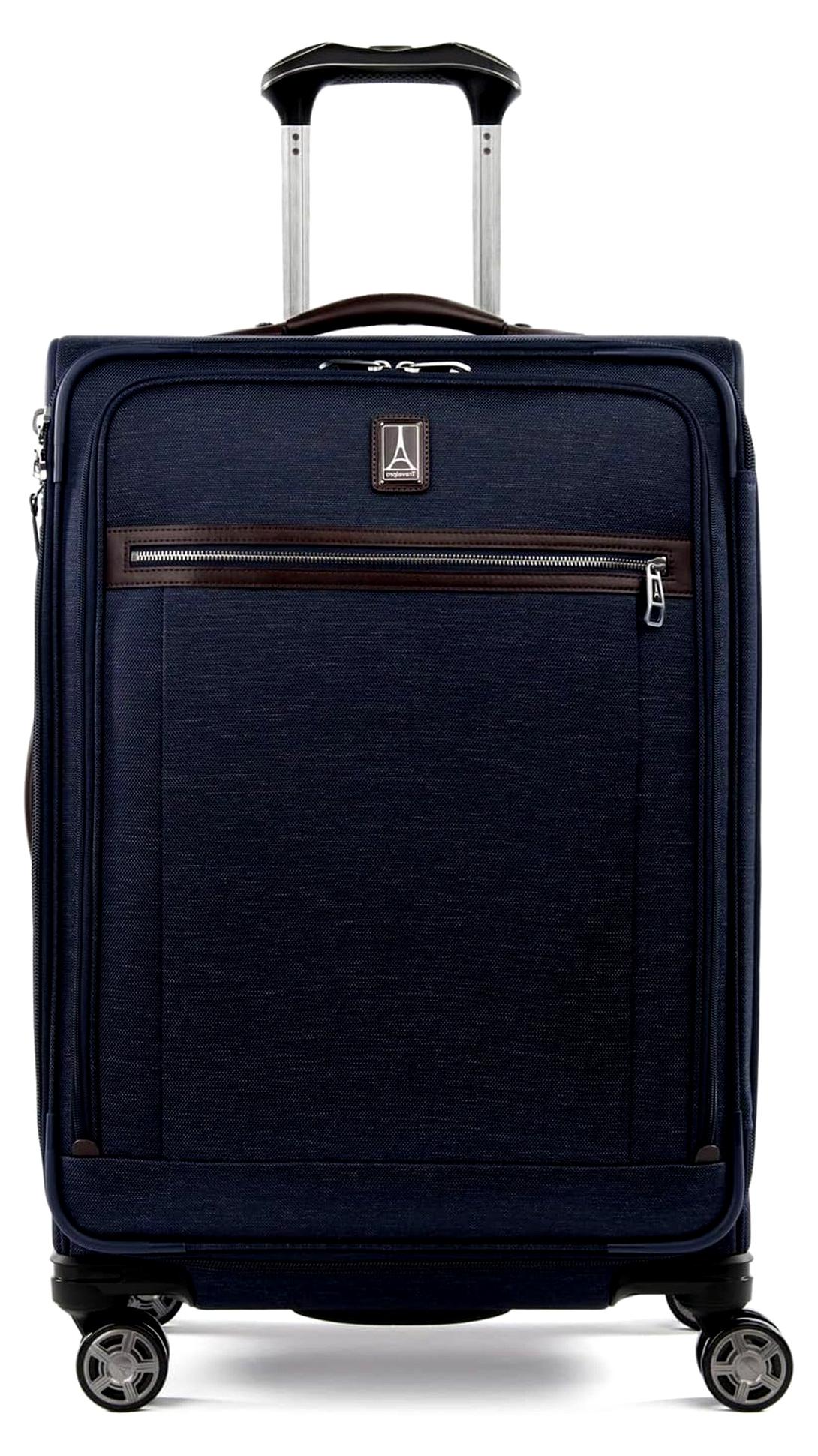 Platinum Elite Softside erweiterbares aufgegebenes Gepäck, Spinner-Koffer mit 8 Rädern, TSA-Schloss, Herren und Damen, echtes Marineblau, kariert, mittelgroß, 72x47x30 cm