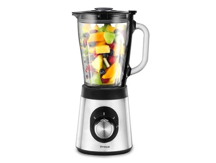 Trisa Royal Crush Standmixer 800W Ice Crusher Smoothie Maker 1,5L Glas Ice Crusher: eigene Ice-Crush-Stufe, 4-Klingen-Edelstahlmesser, 2 Stufen plus Pulsfunktion, Schutzverschluss, 1,5 L Glaskrug