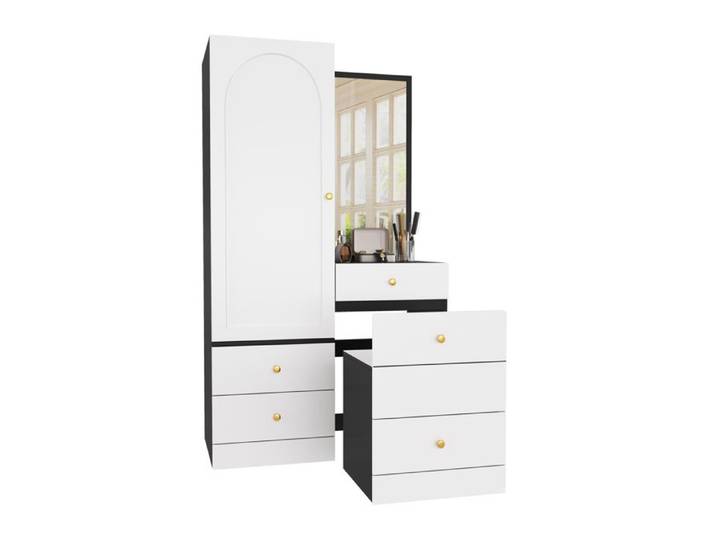 SENVIRO Coiffeuse multifonction avec armoire 90 x 50 5 x 160 cm miroir pleine hauteur tabouret escamotable