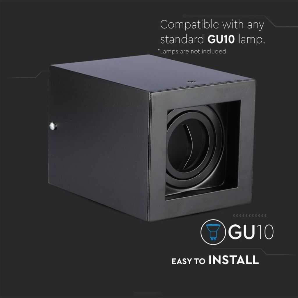 V-Tac Vt-797 Portafaretto Orientabile Quadrato Nero Da Soffitto Per Lampade Gu10 E Gu5.3 - Sku 3631