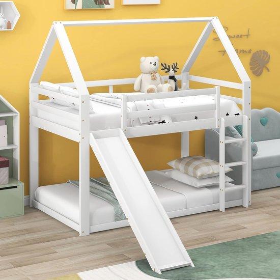 Famanu Etagenbett mit Rutsche und Lattenrost für Kinder - Weiß - 90 x 200 cm