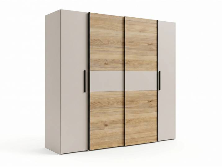 Armoire 2 portes coulissantes+2 portes battantes Kalixtus Sable/chene - Basika