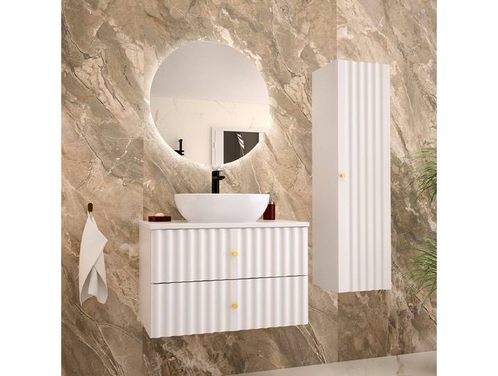 Ensemble meuble simple vasque 80cm et colonne Izae Blanc