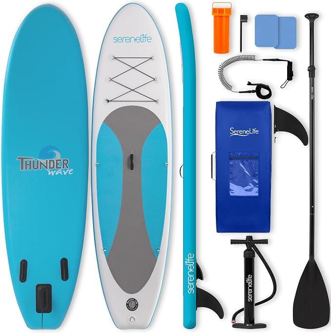 Stand Up Paddling Board Set, SUP Board Komplettes Zubehör, Stand Up Paddle Board für Kinder & Erwachsene, Surfbrett & Tragetasche, Paddle Set Anti-Rutsch mit Pumpe, Auflasbares Paddelbrett