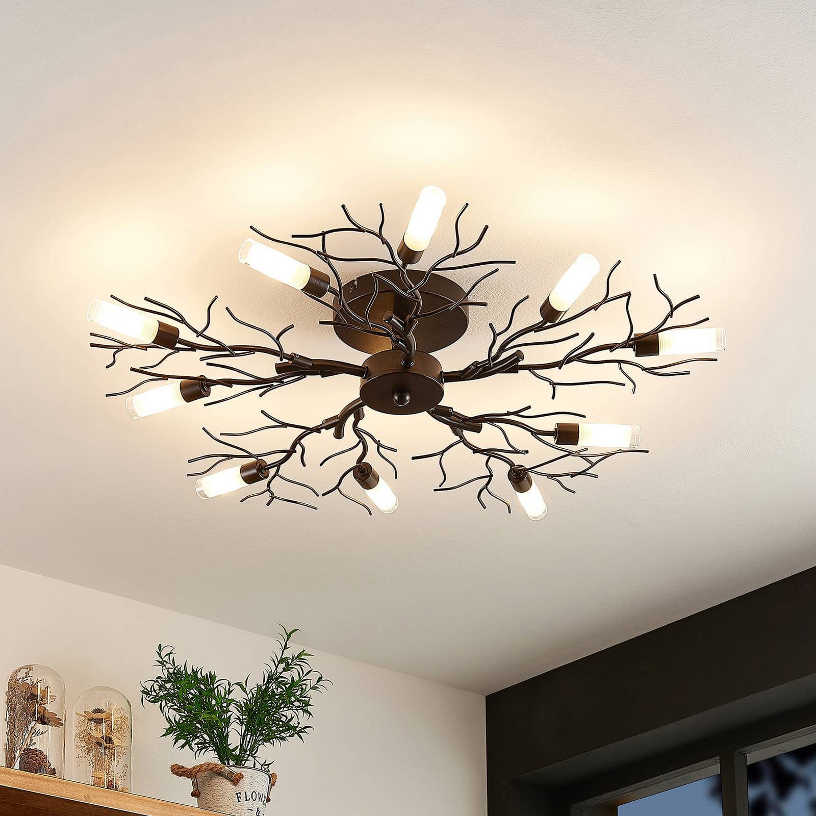 Lindby Bigna Plafondlamp, Modern, Bruin, Dimbaar