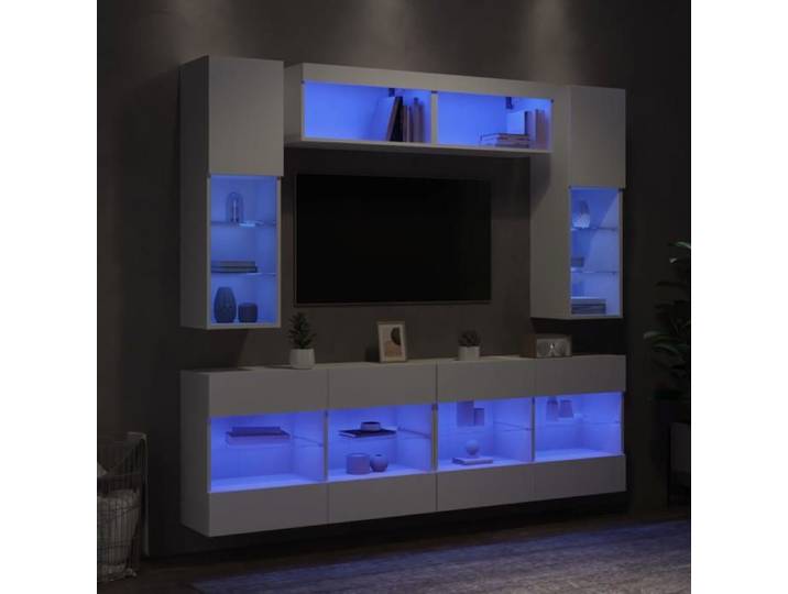 Ensemble de Meubles TV Muraux avec Lumières LED 6 pcs Armoires de Télévision Suspendues Ensemble de Meubles Télé 3216797
