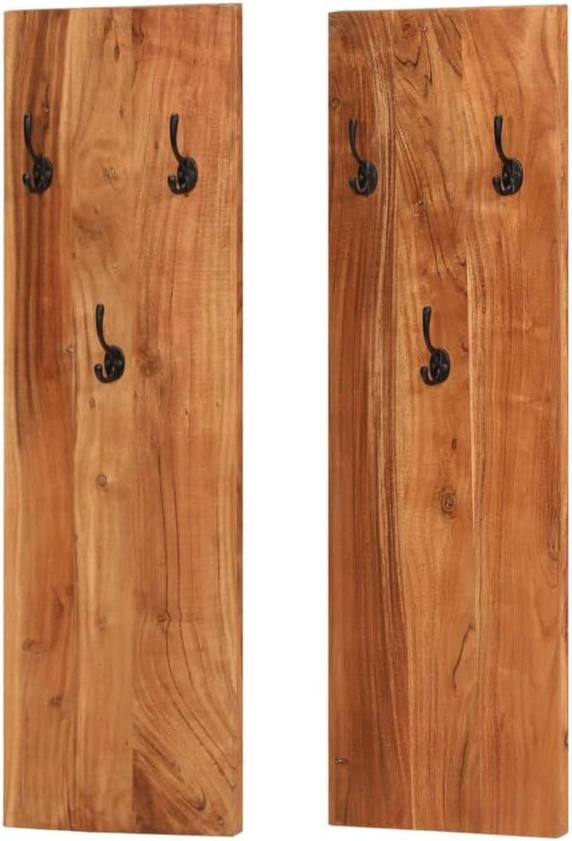 Wandkapstok set van massief acaciahout in bruin, 36 x 110 cm