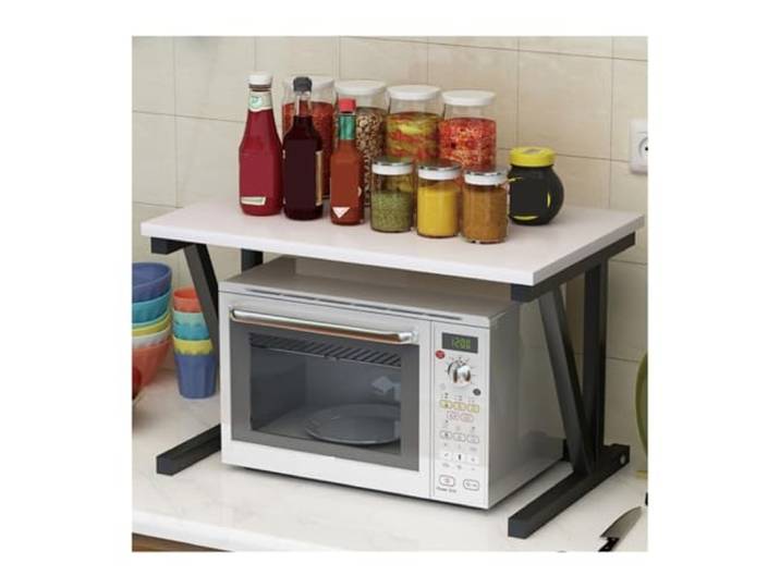 CVdrtyED Mikrowellenregal Küchen-Mikrowellen-Ofen-Rack, Boden, Stanzfrei, Multifunktionales Lagerregal, Gewürzregal Küchenregal Stehend(Black)