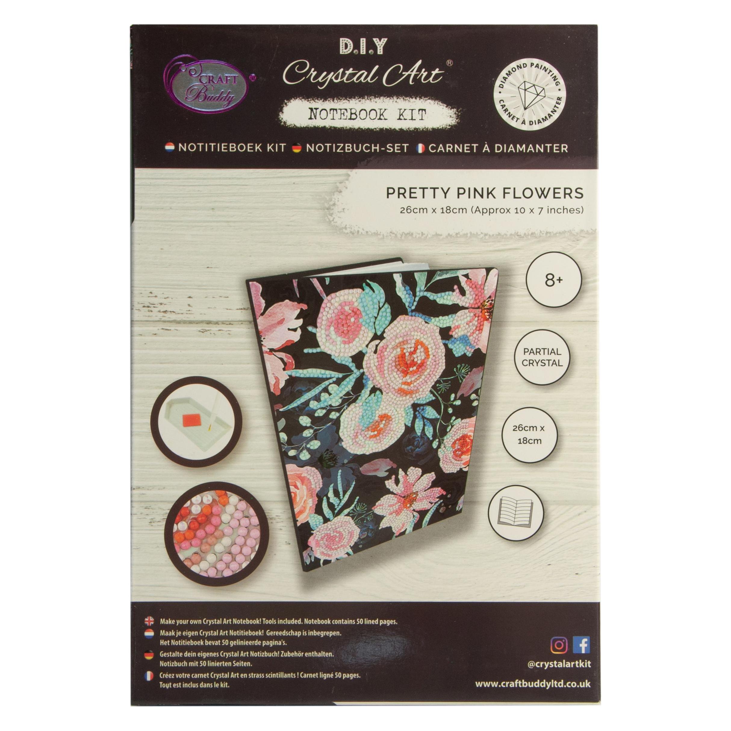 Craft Buddy Hübsche rosa Blumen, Crystal Art Notizbuch (Liniert) (CANJ18)