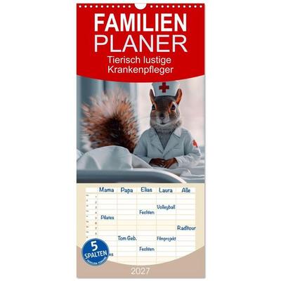 Familienplaner 2027 - Tierisch lustige Krankenpfleger mit 5 Spalten (Wandkalender, 21 x 45 cm) CALVENDO