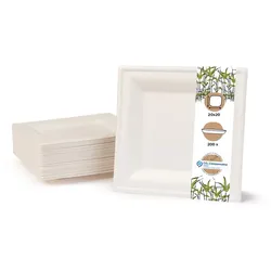 BIOZOYG 200 Stück Einwegteller quadratisch 20x20cm Bio Geschirr Zuckerrohr Teller stabil biologisch abbaubar kompostierbar Bagasse Einwegteller