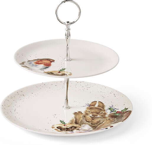 Wrendale Designs Christmas Robin & Rabbit 2 Tiered Cake Stand