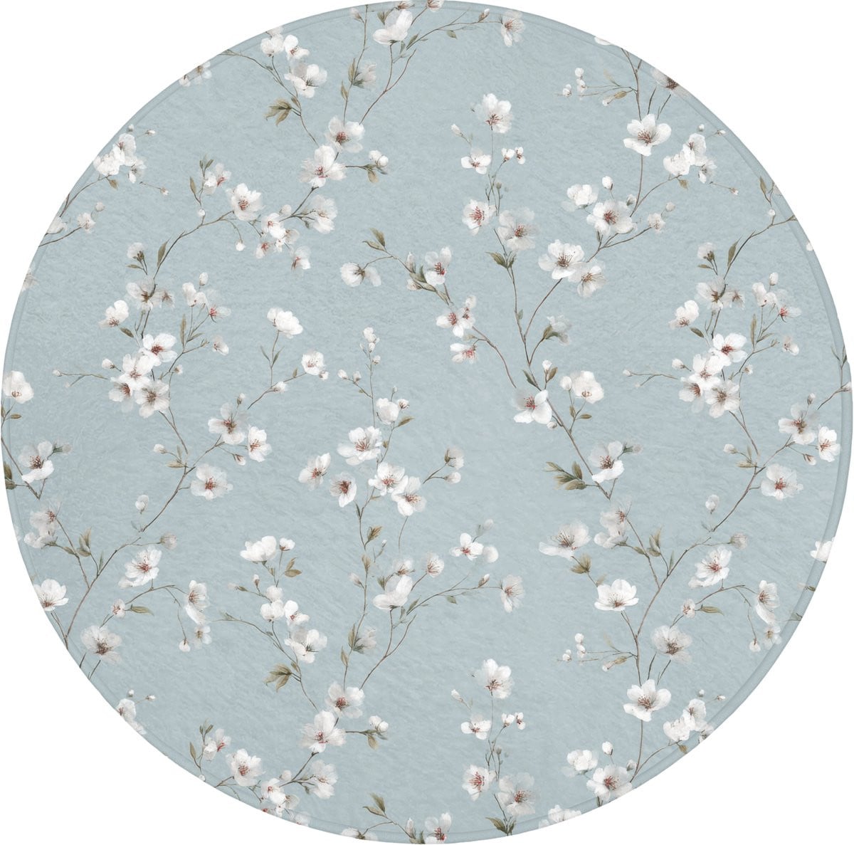 Blauwe ronde badmat met bloemenmotief en antislip - Diameter: 70 cm