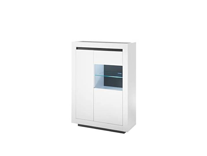 LIVOJO M11 Wohnzimmer Vitrine Vitrinenschrank Glasvitrine halbhoch Links 96 x 136 x 38 cm Weiß & Anthrazit