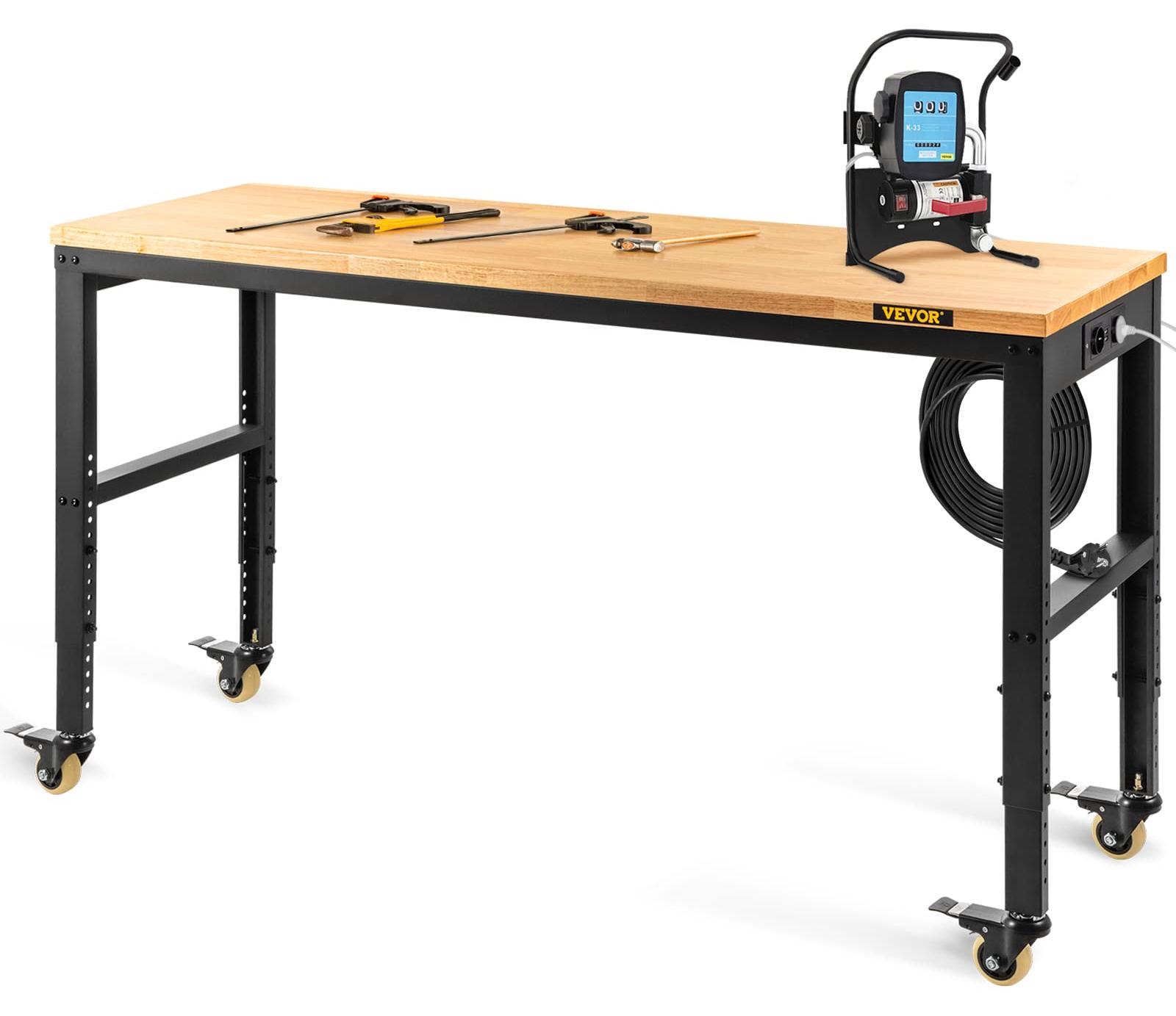 Werkbank für Werkstatt und Garage, 122 x 51 x 104 cm, höhenverstellbarer Arbeitstisch, multifunktional mit 4 Rollen für Reparaturen im Heimwerkerbereich