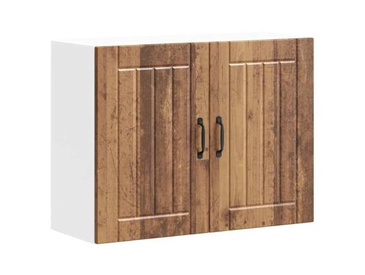 HKTMGDNG Küchen-Hängeschrank Lucca 80x31x60 cm Altholz-Optik Glas Wandmontierter Küchenoberschrank mit Glastüren für Essbereich und Spülküche, bietet Übersicht und 70 kg Belastbarkeit.