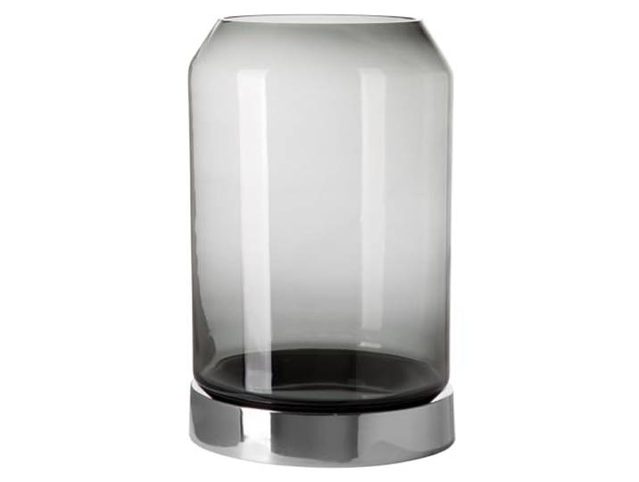 Fink edles Stumpenkerzen-Windlicht 42 cm mit grauem Glas und Edelstahl-Sockel