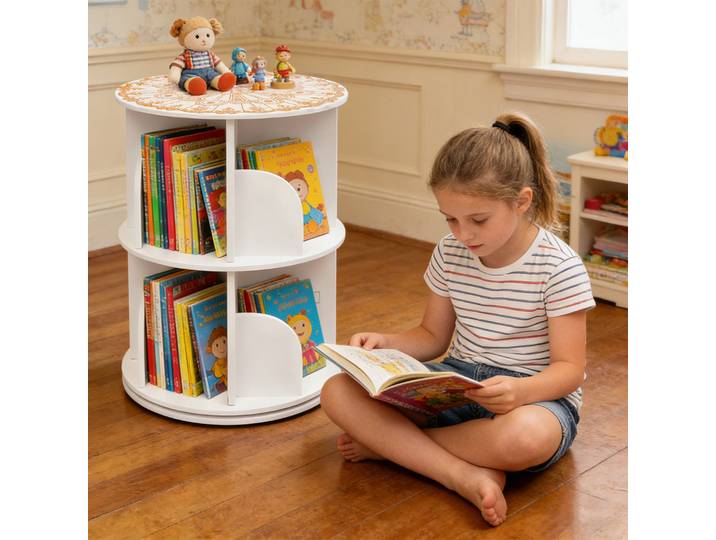 Étagère à livres rotative à 2 niveaux, étagère à livres rotative multi-niveaux blanche, bibliothèque sur pied, étagère de rangement, nombre de niveaux réglable