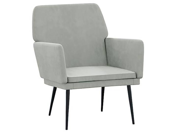 Sessel Hellgrau 62x79x79 cm Samt Metallgestell, gepolsterte Armlehnen, schräge Rückenlehne, tiefe Sitzfläche, Montageanleitung