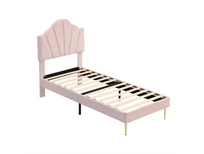 Komhtom Polsterbett 90/200 cm in Rosa Samt mit Polsterbank, Pink, 90x200 cm, Schlafzimmer, Betten, Polsterbetten