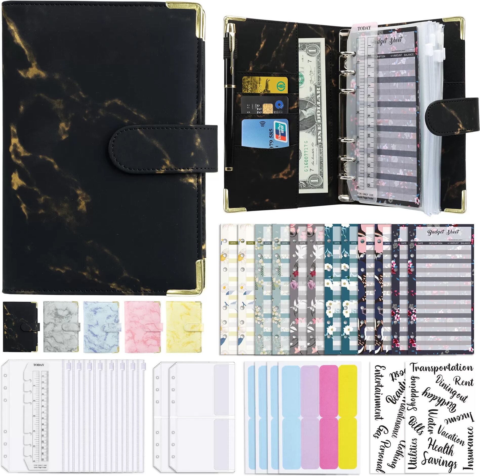 INF A6-Ringbuch mit Budgetblatt, Budgetplaner Schwarz