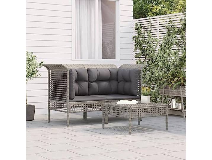 Résine tressée imperméable Jardin Terrasse Ensemble Gris 3 pièces Salon de jardin 3 pcs avec coussins Gris Résine tressée Canapé angle et repose-pieds Ensemble terrasse extérieur moderne