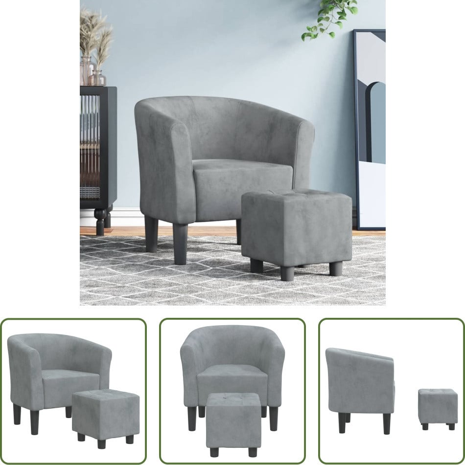 De Living Store moderne fauteuil met voetenbankje, donkergrijs, fluweel