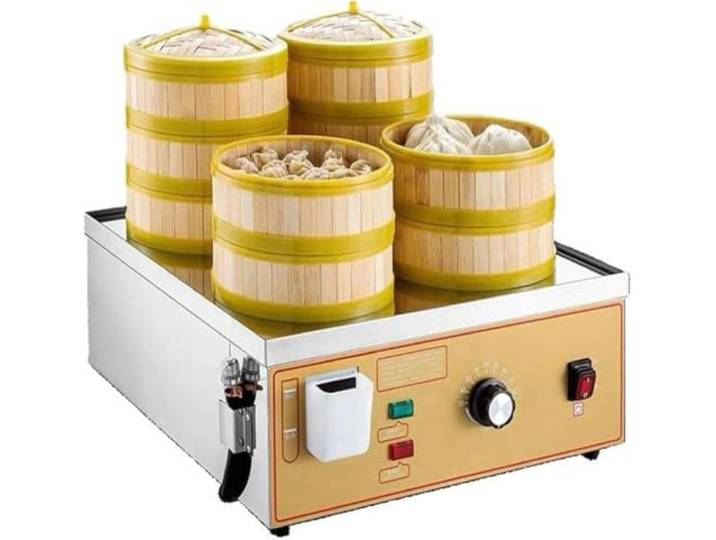 Gewerblicher Elektrischer Brötchendämpfer, 4-loch-dampfgarer, 3-kw-tischdampfgarer Mit Einstellbarer Temperatur Und Trockengehschutz Für 13-20 Cm Dampfkörbe