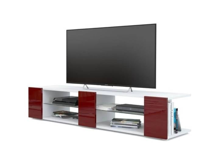 Vladon Meuble TV Armoire basse Movie V2 Corps en Blanc mat - Façades en Bordeaux haute brillance
