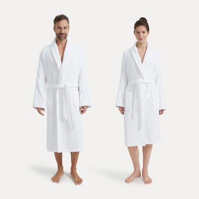 Unisex-Bademantel MÖVE "Basic" Gr. XL, weiß (snow), L:120cm, Walkfrottier, Hausmäntel, mit Schalkragen
